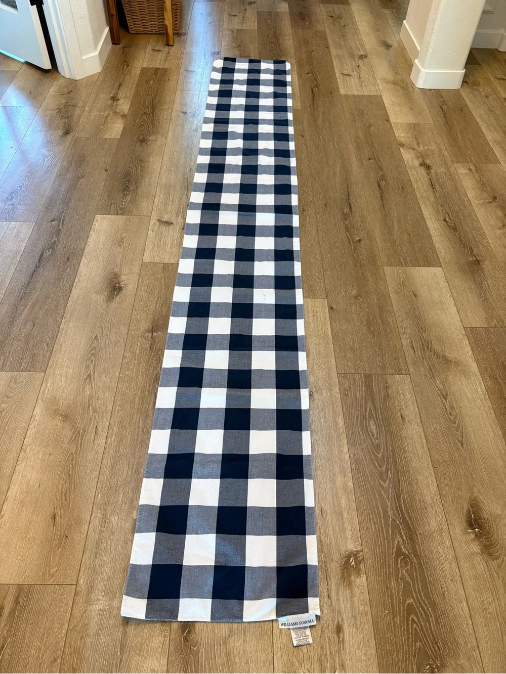 Williams-Sonoma Navy and White Buffalo Check table runner